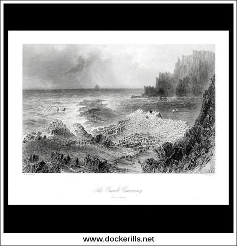The Giants Causeway, Co. Antrim, Ireland. Antique Print, Steel Engraving c. 1840.