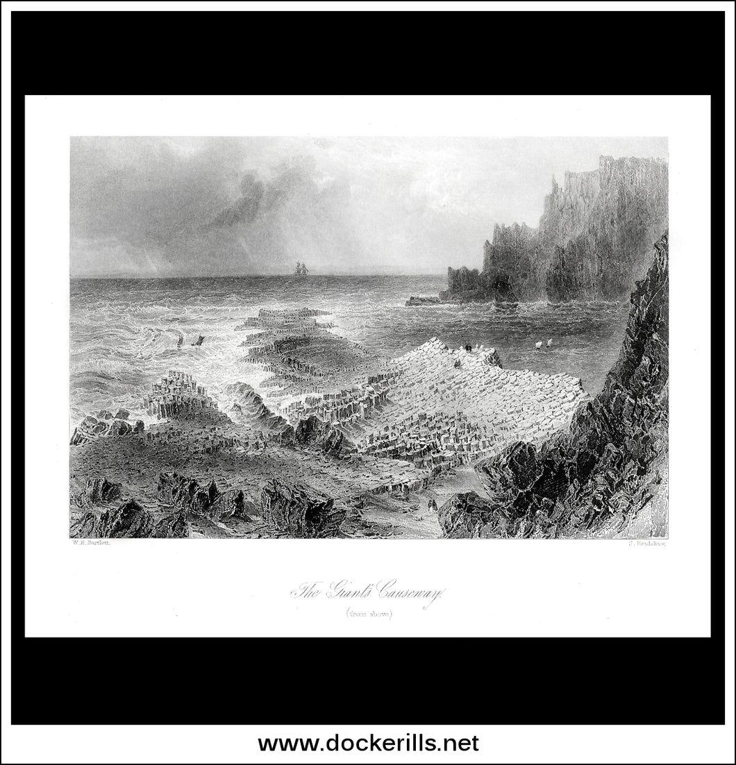 The Giants Causeway, Co. Antrim, Ireland. Antique Print, Steel Engraving c. 1840.
