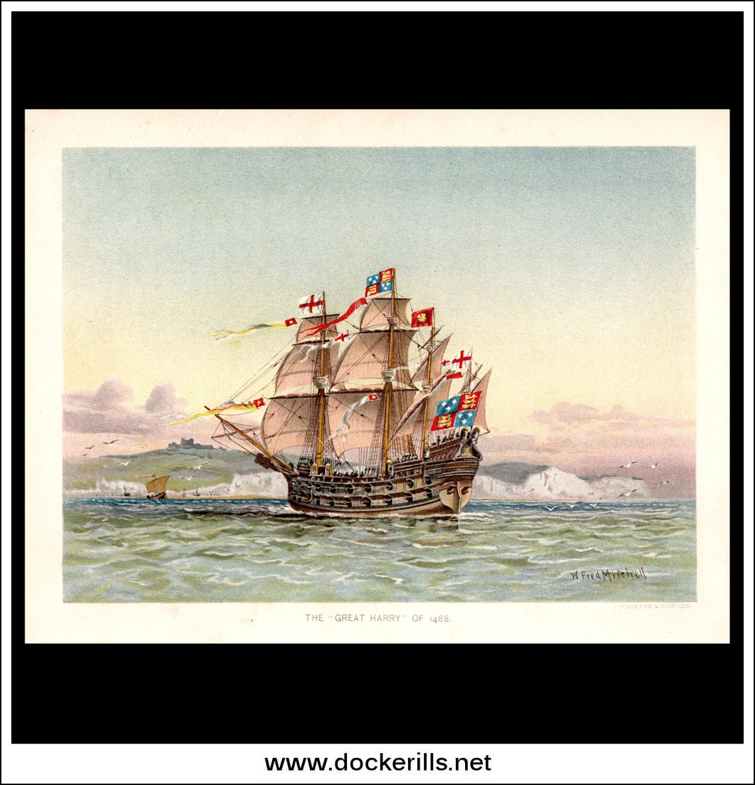 The Great Harry Of 1488, Her Majesty's Navy. Antique Print c. 1870.