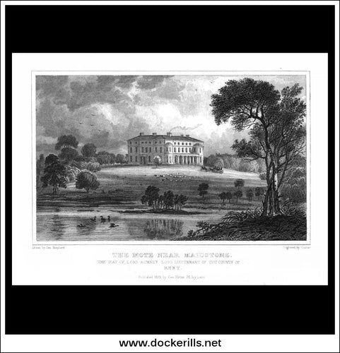 The Mote Near Maidstone, Kent, England. Antique Print, Steel Engraving 1829.