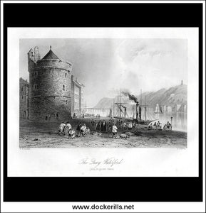 The Quay Waterford (With Reginald's Tower), Co. Waterford, Ireland. Antique Print, Steel Engraving c. 1840.