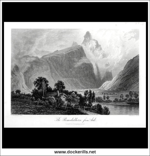 The Romsdalhorn From Aak, Norway. Antique Print, Steel Engraving, 1876.