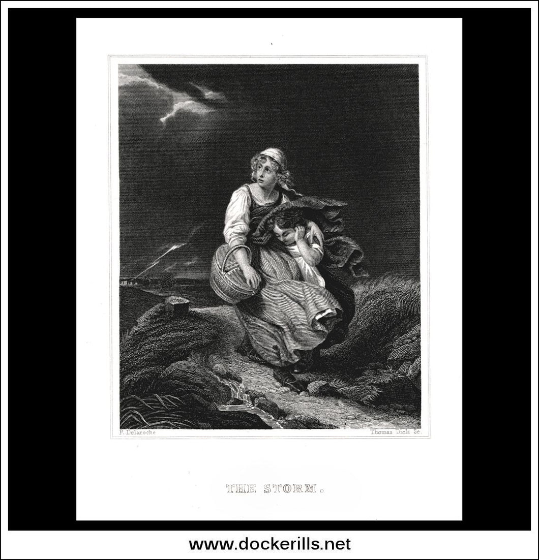 The Storm, P. Delaroche, Antique Print, Steel Engraving c. 1870.