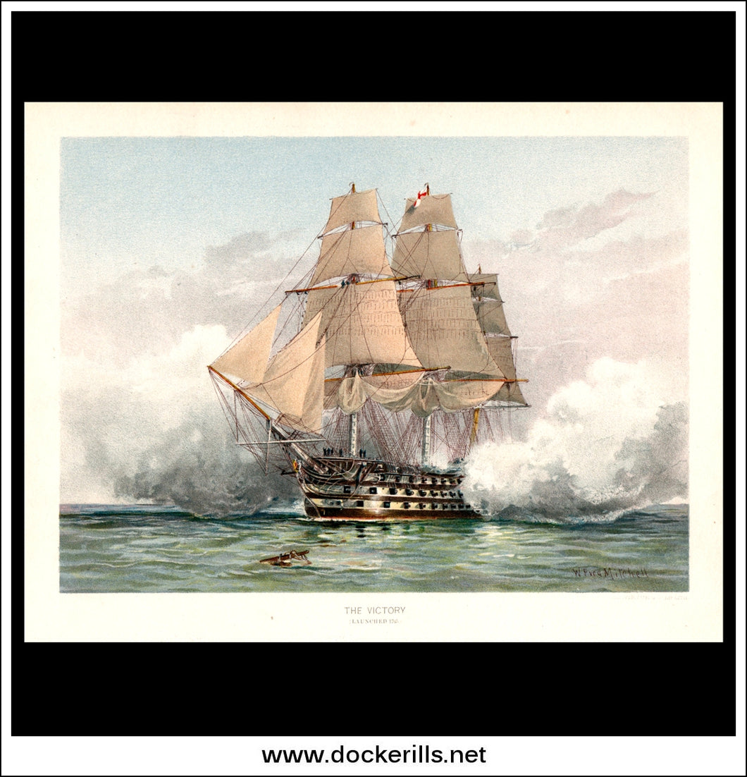 The Victory, Launched 1765, Her Majesty's Navy. Antique Print c. 1870.