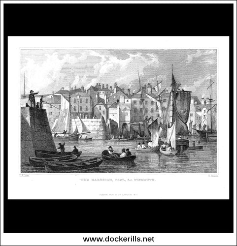 The Barbican, Pool, & C., Devonshire, England. Antique Print, Steel Engraving c. 1832.