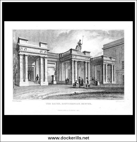 The Baths, Southernhay, Exeter, Devonshire, England. Antique Print, Steel Engraving 1830.