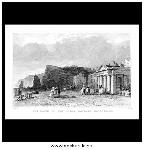 The Baths On The Beach, Dawlish, Devonshire, England. Antique Print, Steel Engraving c. 1830.