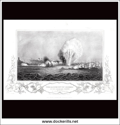 Bombardment Of Odessa By The English And French 1854. Antique Print, Steel Engraving 1858.
