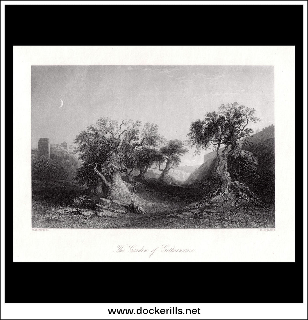 The Garden Of Gethsemane, Israel / Holy Land. Antique Print, Steel Engraving c. 1840.