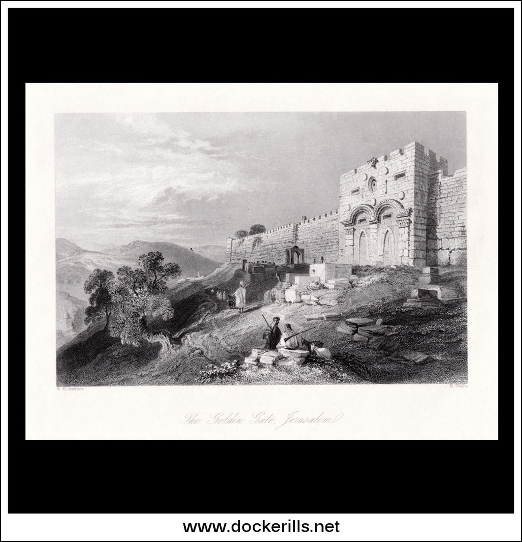 The Golden Gate, Jerusalem, Israel / Holy Land. Antique Print, Steel Engraving c. 1840.