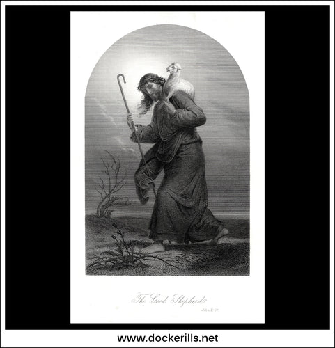 The Good Shepard, Antique Print, Steel Engraving c. 1875.
