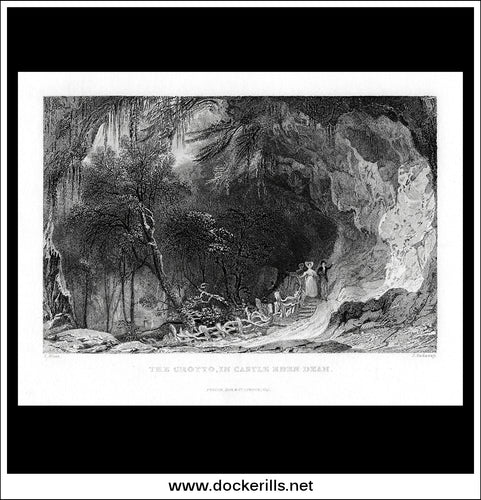 The Grotto, In Castle Eden Dean, County Durham, England. Antique Print, Steel Engraving 1836.