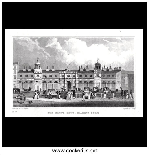 The Kings Mews, Charing Cross, London, Middlesex. Antique Print, Steel Engraving 1830.