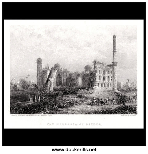 The Madressa Of Beeder, India. Antique Print, Steel Engraving 1840.