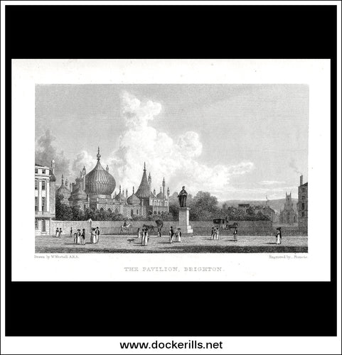 The Pavilion, Brighton, Sussex, England. Antique Print, Steel Engraving c. 1830.