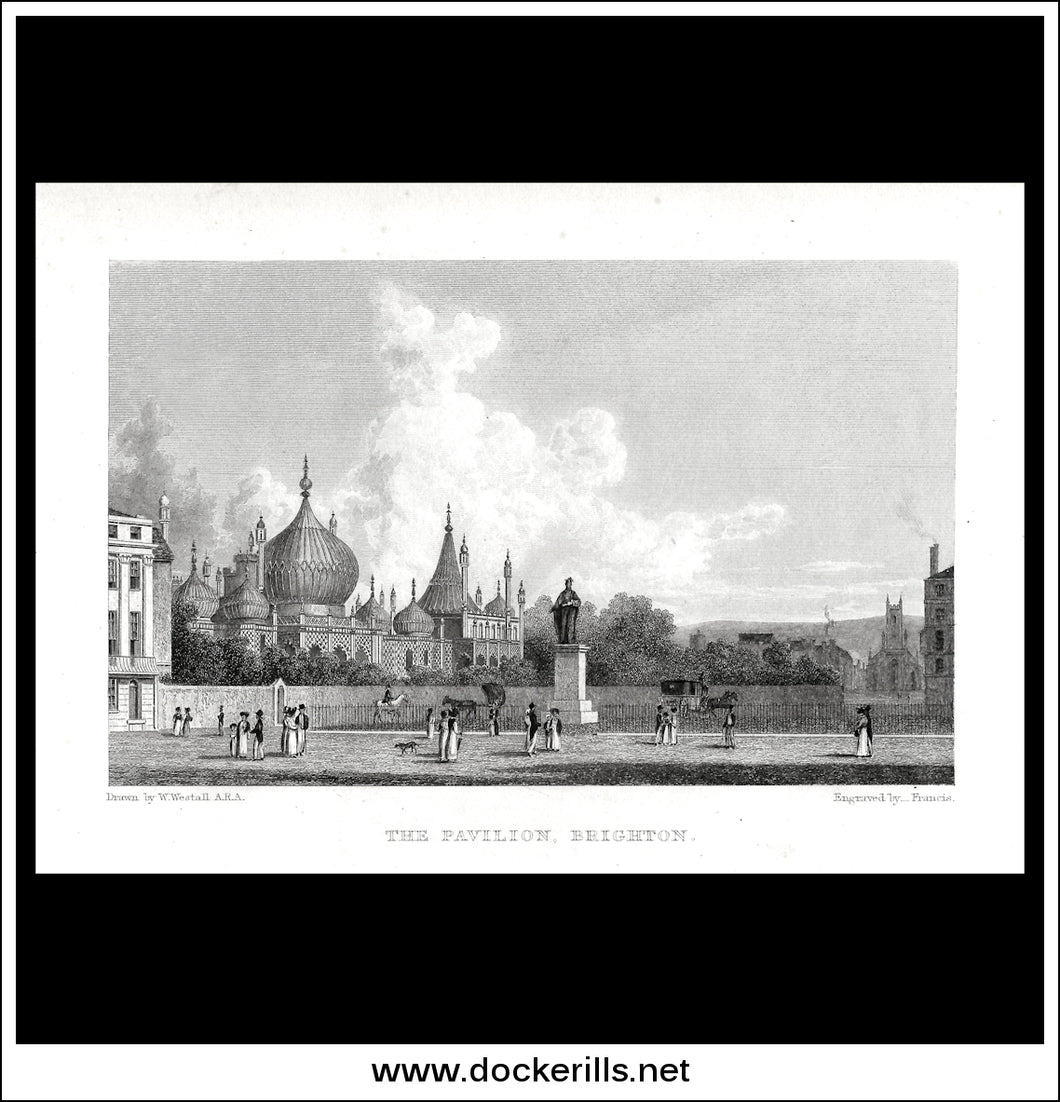 The Pavilion, Brighton, Sussex, England. Antique Print, Steel Engraving c. 1830.