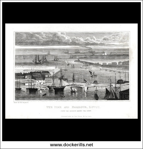 The Pier And Harbour, Dover, Kent, England. Antique Print, Steel Engraving 1830.