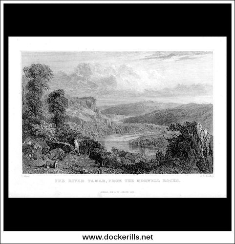 The River Tamar, From The Norwell Rocks. Devonshire, England. Antique Print, Steel Engraving 1832.