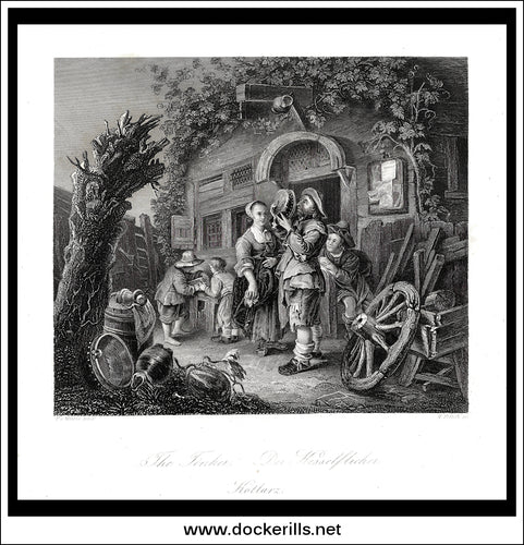 The Tinker, F. Van Mieris, Antique Print, Steel Engraving c. 1845.
