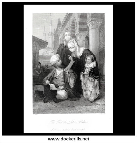 The Turkish Letter Writer, T. Allom, Antique Print, Steel Engraving 1863.