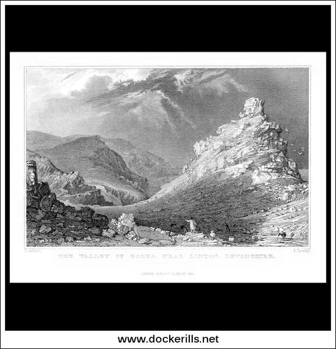 The Valley Of Rocks, Near Linton, Devonshire, England. Antique Print, Steel Engraving 1831.