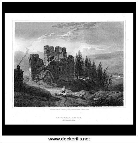 Thirlwall Castle, Northumberland, England. Antique Print, Copper Plate Engraving 1814
