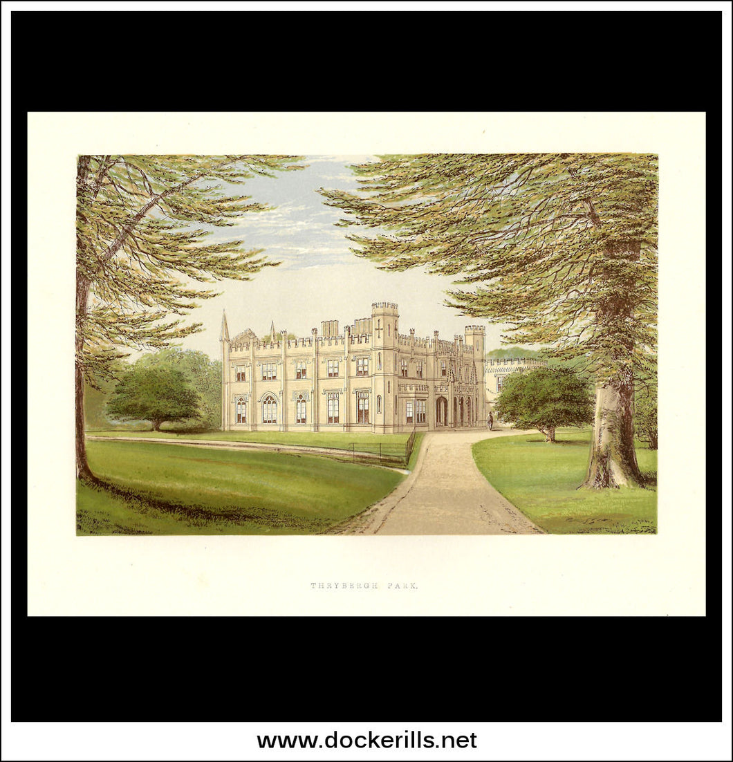 Thrybergh Park, Near Rotherham, Yorkshire, England. Antique Print, Chromoxylograph 1880.