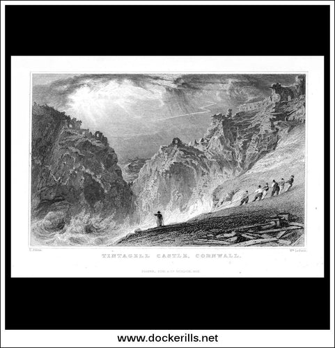 Tintagel Castle, Cornwall, England. Antique Print, Steel Engraving 1832.