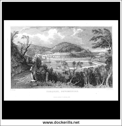 Torquay, Devonshire, England. Antique Print, Steel Engraving 1831.