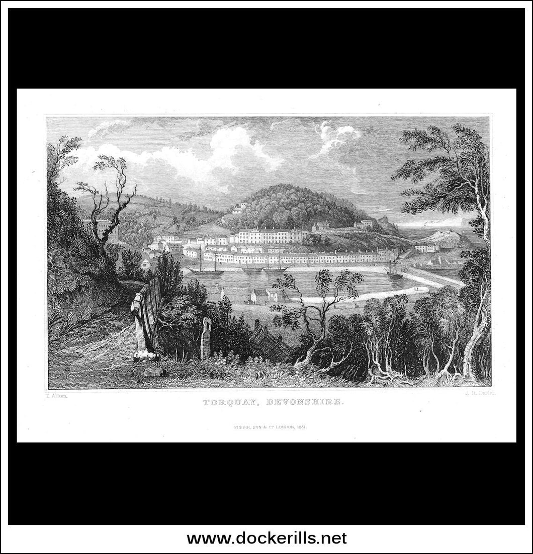 Torquay, Devonshire, England. Antique Print, Steel Engraving 1831.