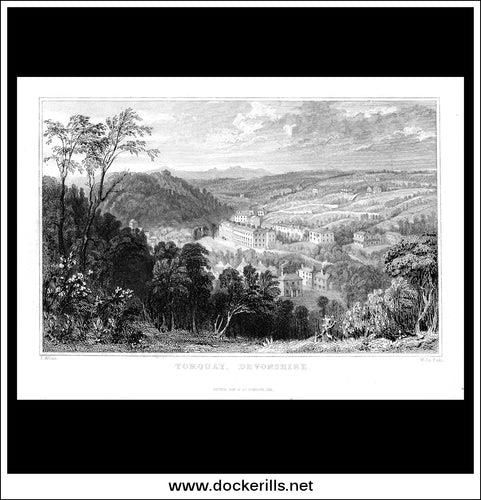 Torquay, Devonshire, England. Antique Print, Steel Engraving 1831.