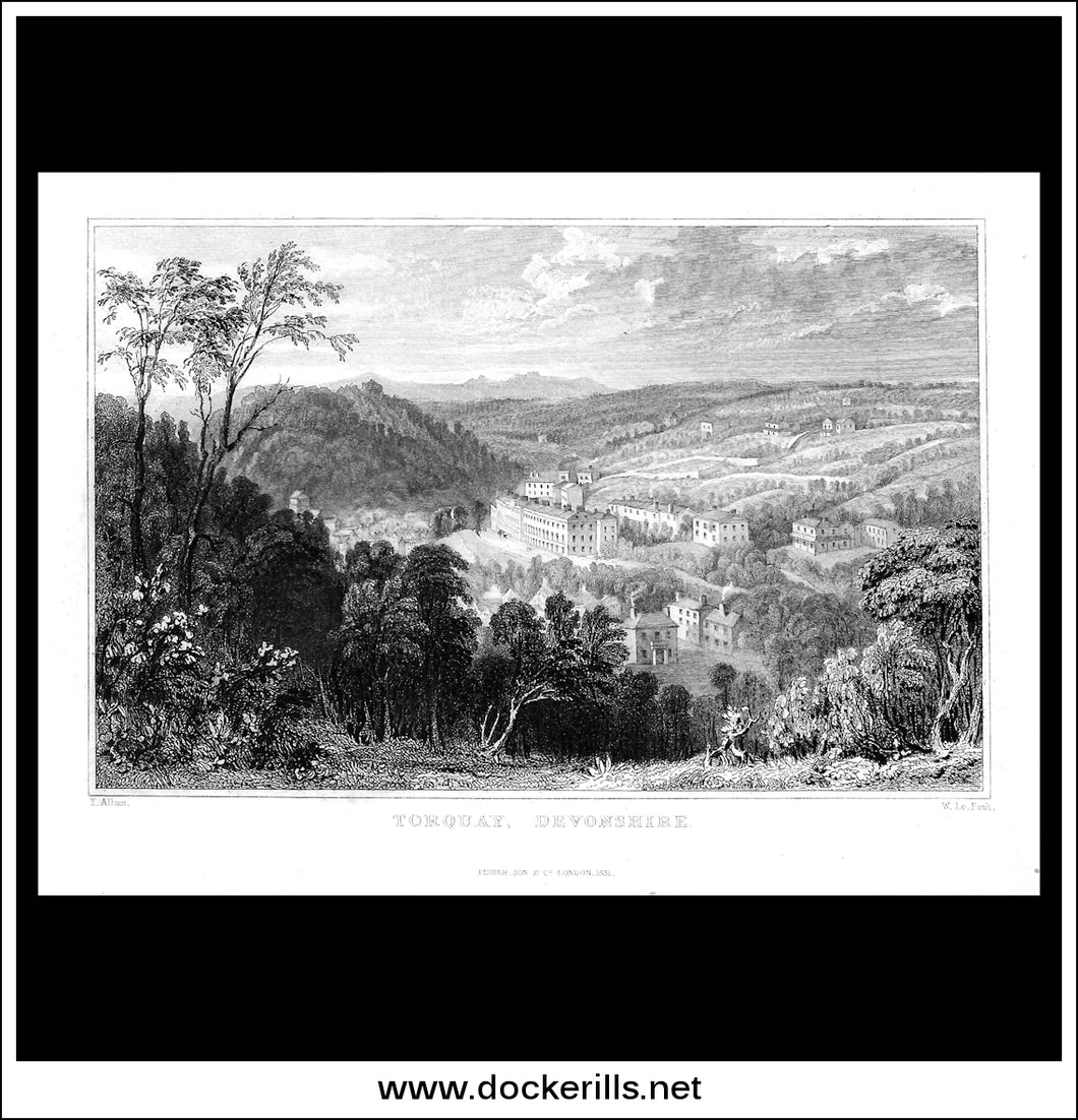 Torquay, Devonshire, England. Antique Print, Steel Engraving 1831.