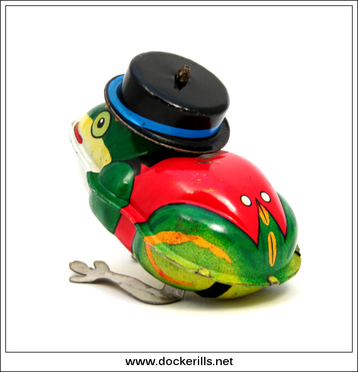 Jumping Frog In Top Hat. Vintage Tin Plate Clockwork / WindUp Novelty Dockerills
