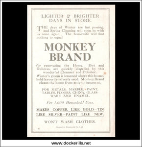 Victorian Trade Card - "Monkey Brand Won't Wash Cloths" Polish. Benjamin Brooke & Co. Ltd B.