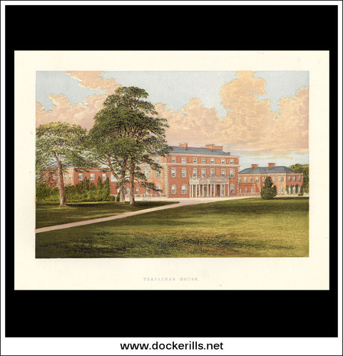 Trafalgar House, Near Salisbury, Wiltshire, England. Antique Print, Chromoxylograph 1880.