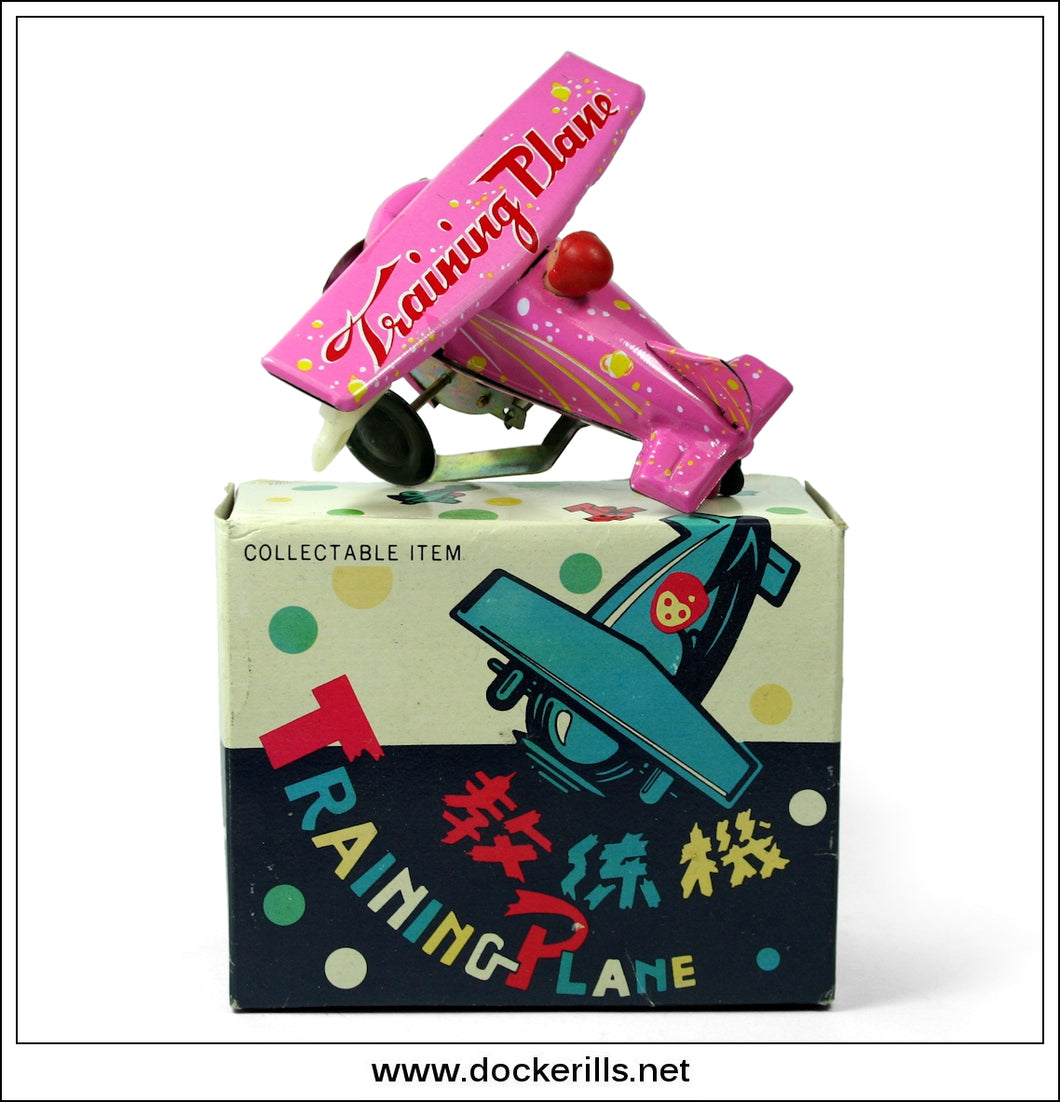 Training Plane MS 011. Vintage Novelty Tin Plate Clockwork Toy, China.