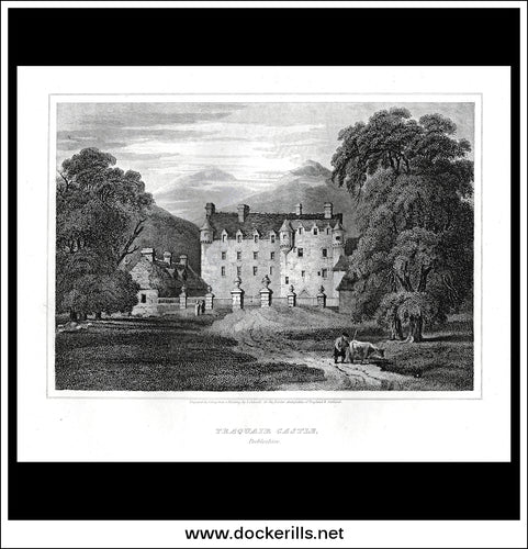 Traquair Castle, Peebleshire, Scotland. Antique Print, Copper Plate Engraving 1815