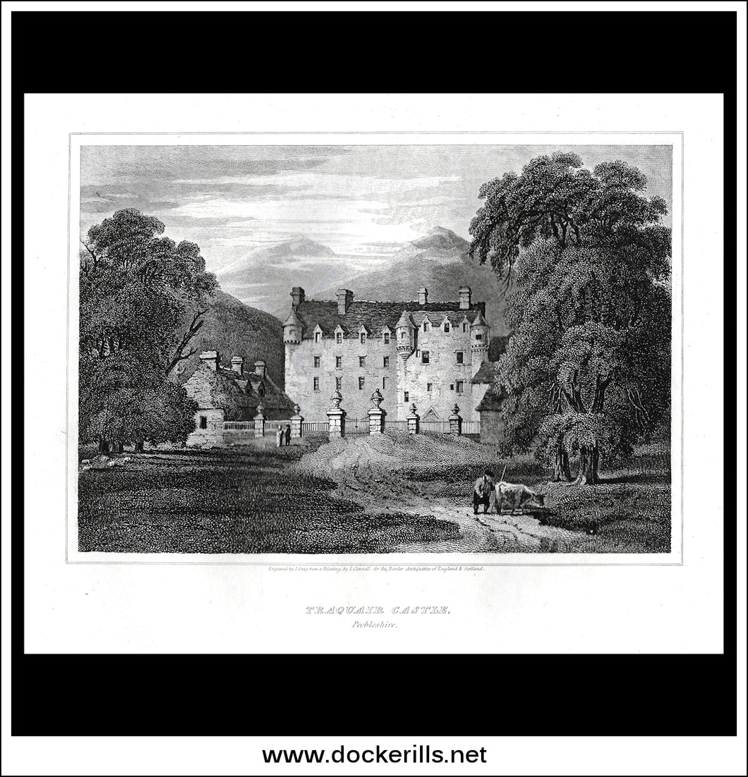 Traquair Castle, Peebleshire, Scotland. Antique Print, Copper Plate Engraving 1815