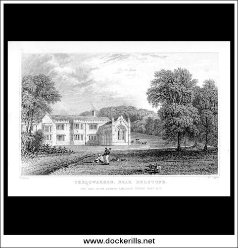 Trelowarren, Near Helstone, Cornwall, England. Antique Print, Steel Engraving c. 1830.