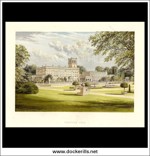 Trentham Hall, Near Newcastle Under Lyme, Staffordshire, England. Antique Print, Chromoxylograph 1880.