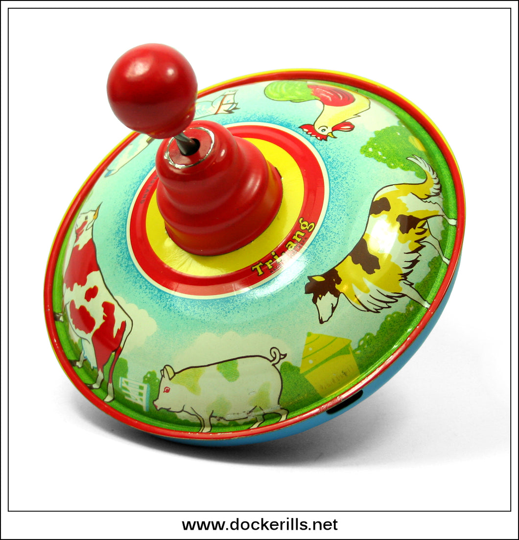 Farmyard Top, Vintage Tin Plate Humming Top Toy, Tri-ang, Lines Bros Ltd. / Penguin, England 3.