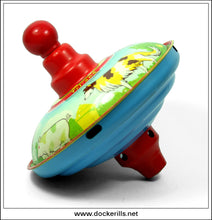 Farmyard Top, Vintage Tin Plate Humming Top Toy, Tri-ang, Lines Bros Ltd. / Penguin, England 4.
