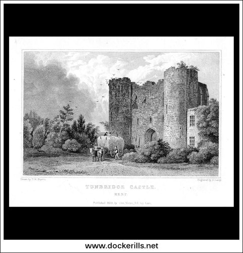 Tunbridge Castle, Kent, England. Antique Print, Steel Engraving 1829.