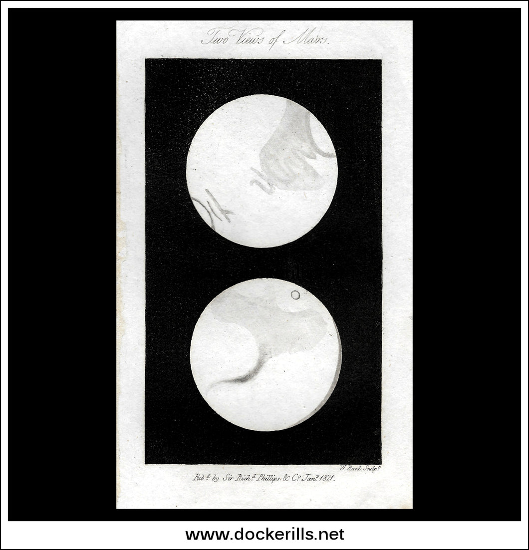 Two Views Of Mars. Antique Print, 1811.