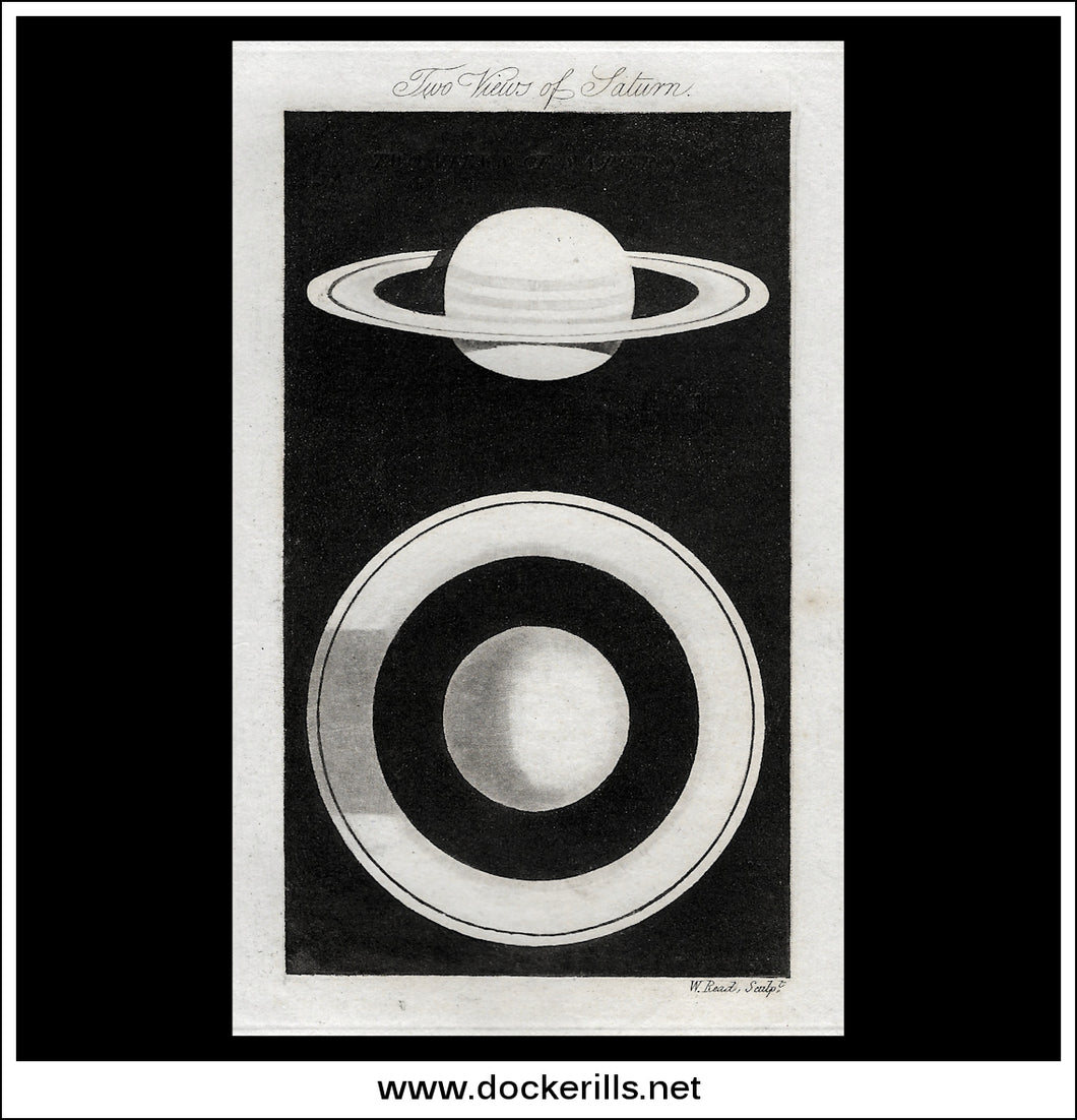 Two Views Of Saturn. Antique Print, 1811.