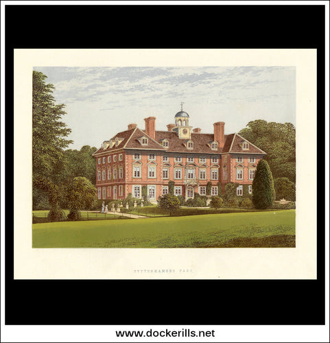 Tyttenhanger Park, Near St. Albans, Hertfordshire, England. Antique Print, Chromoxylograph 1880.