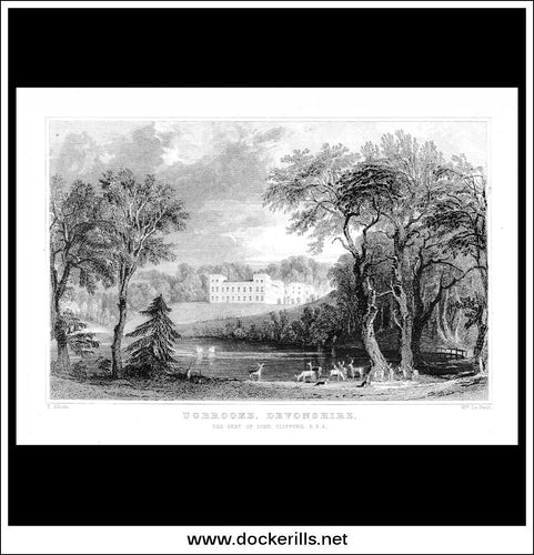 Ugbrooke, Devonshire, England. Antique Print, Steel Engraving c. 1830.