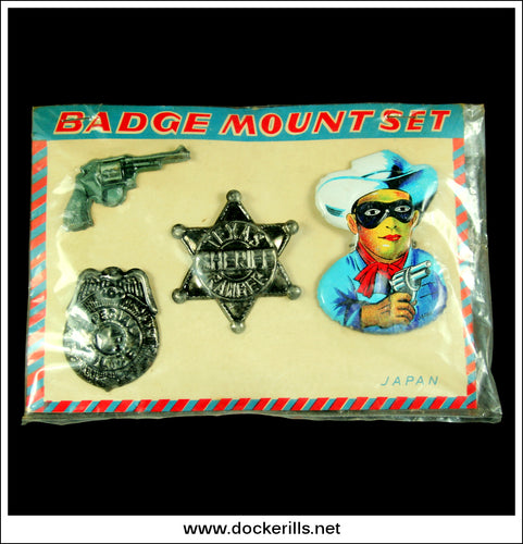 Badge Mount Set, Vintage Tin Plate Cowboy Badge Set, Japan.