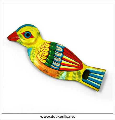 Vintage Tin Whistle, Bird. Vintage Novelty Tin Plate Toy. Japan.