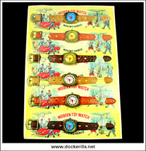 Modern Toy Watch Trade Display Card, Vintage Novelty Tin Tin Plate Toy Watches, West Germany 1.